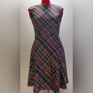 Maggy London Red and Gray Plaid Midi Dress